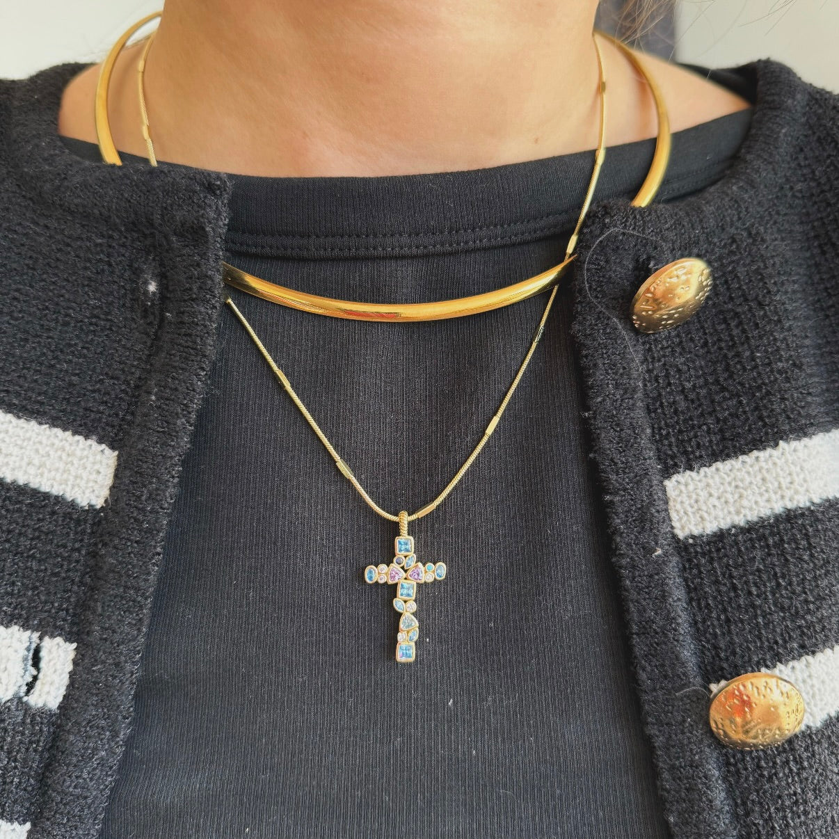 Cadenita | Cruz brillante colores