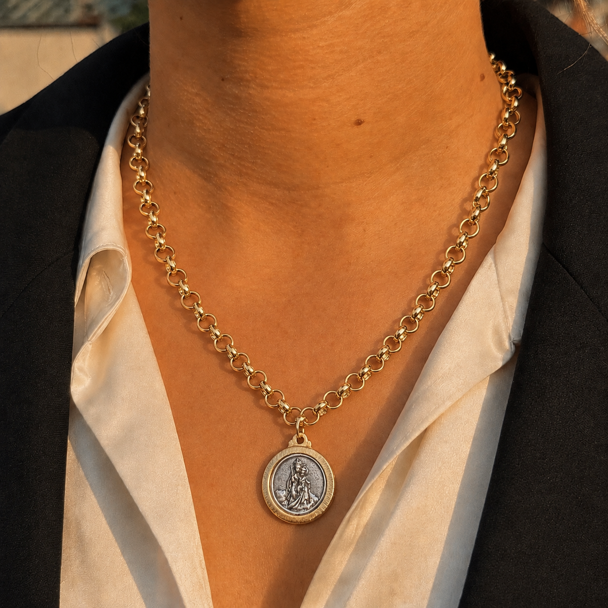 Collar | Ecapulario Maxi, Virgen del Carmen y Sagrado Corazón