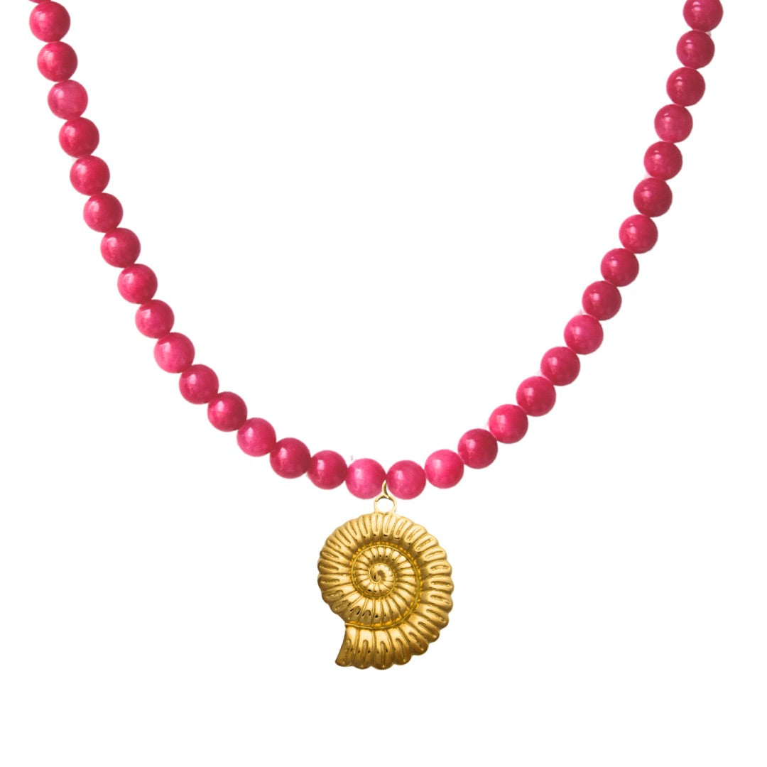 Collar | Piedras Fucsia con Dije de Caracol