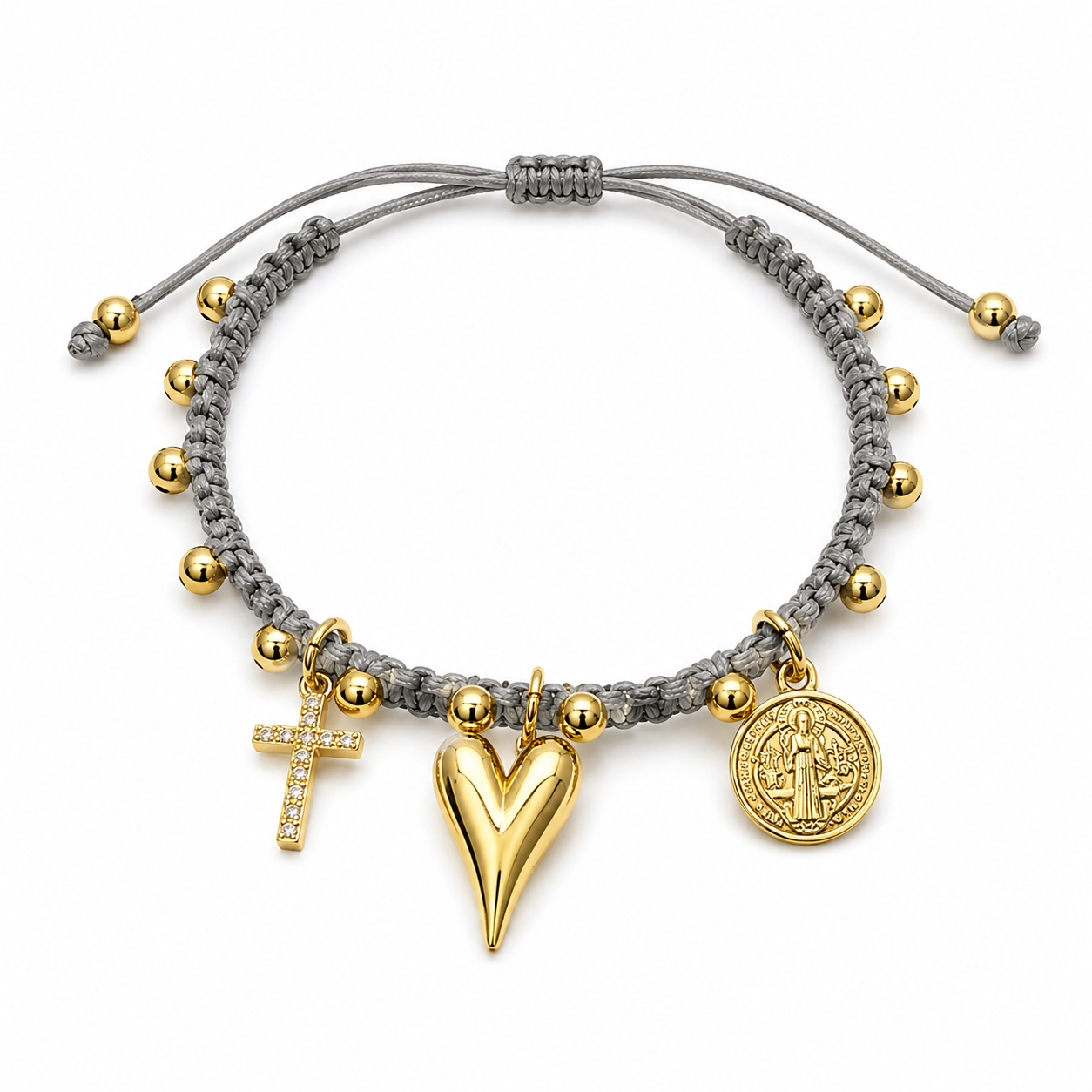 Pulsera | Gris corazón y san benito