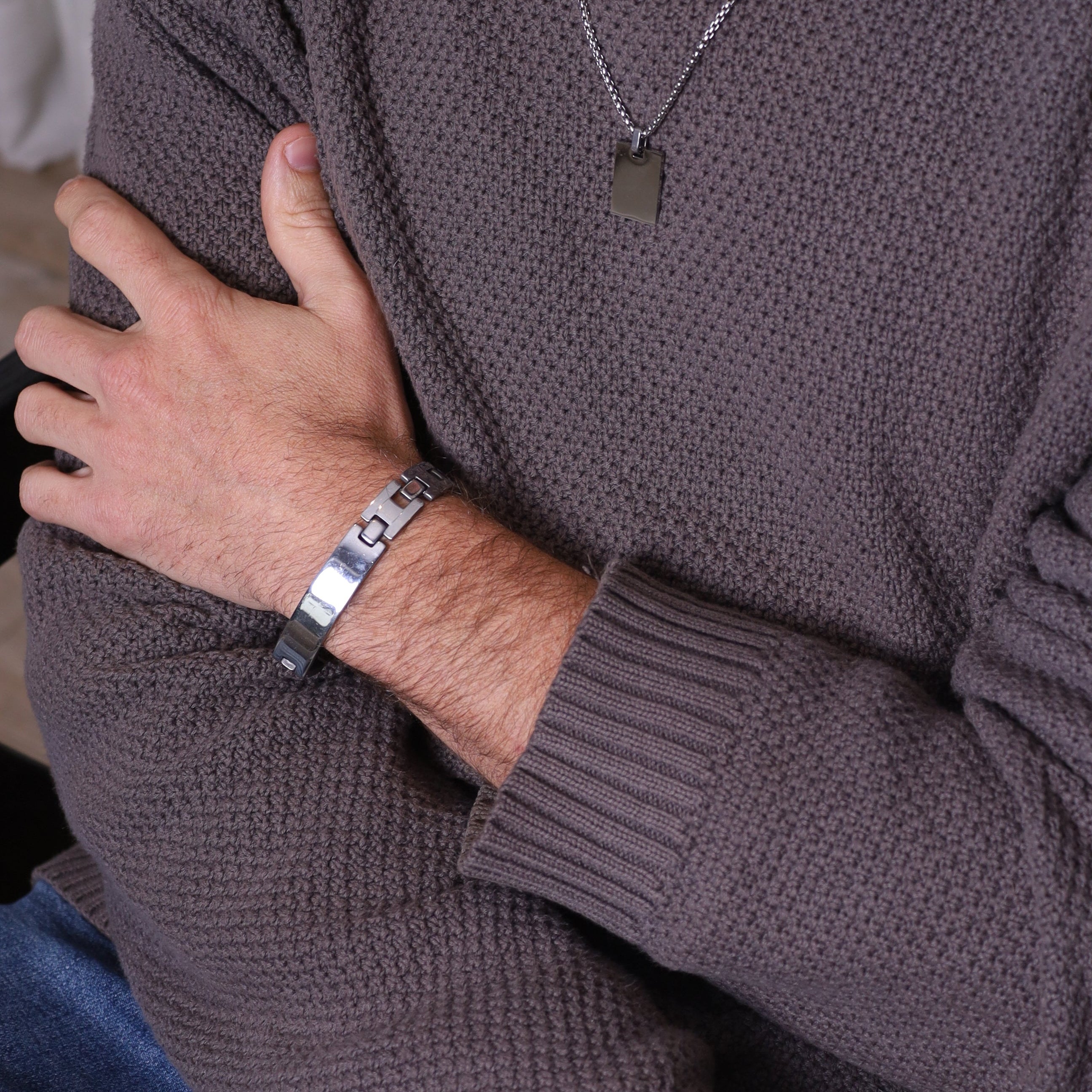 For Him| pulsera plata con placa